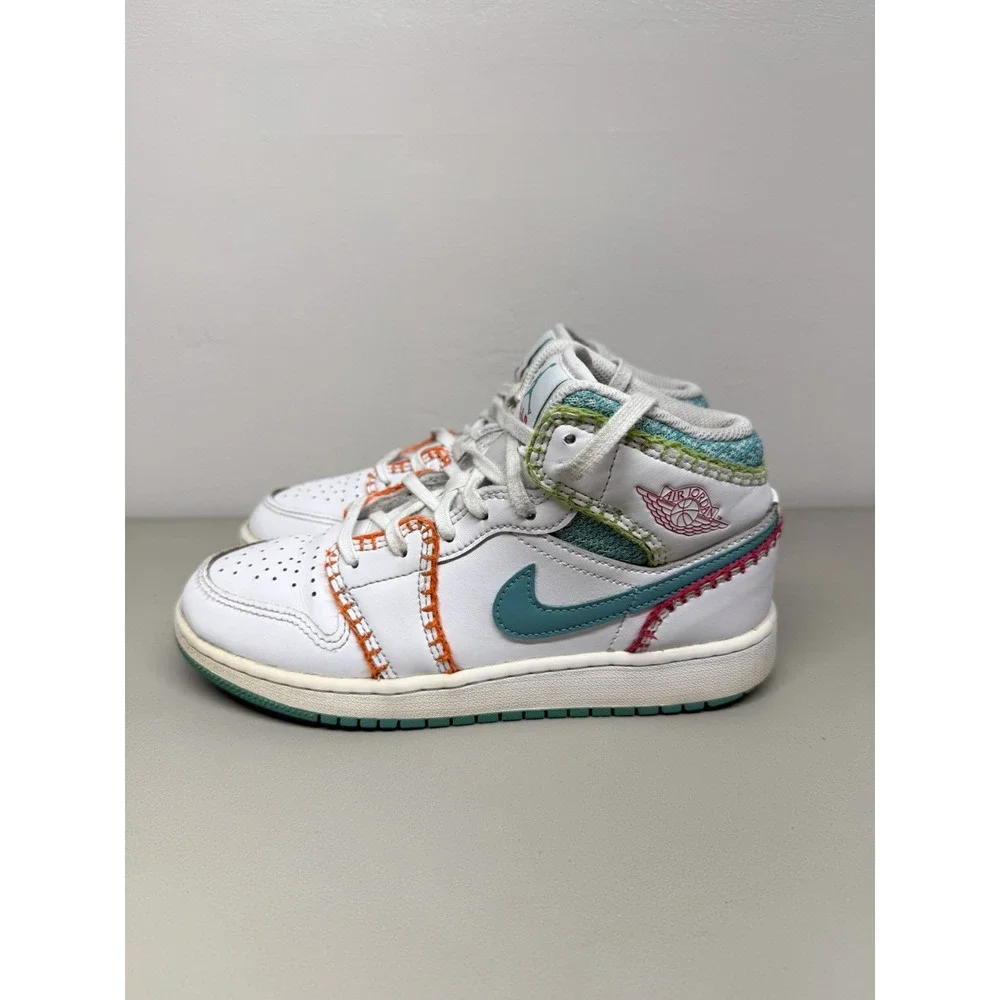Nike Air Jordan 1 Mid SE GS Size 4.5Y Women's Size 6 White Teal Retro